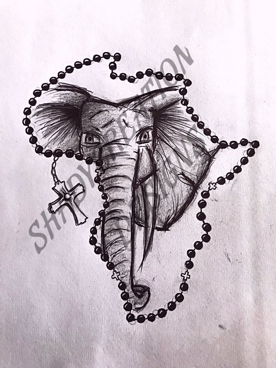 OAK tattoo design #elephant #rosarybeads #africa #blackandwhite #shadycreationdesigns