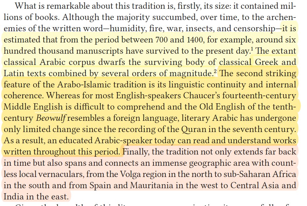 Ch. 1. "The Disappearing Books" begins with a definition of the Arab-Islamic literary tradition. What is remarkable about it? Consider this: (p.8) /5