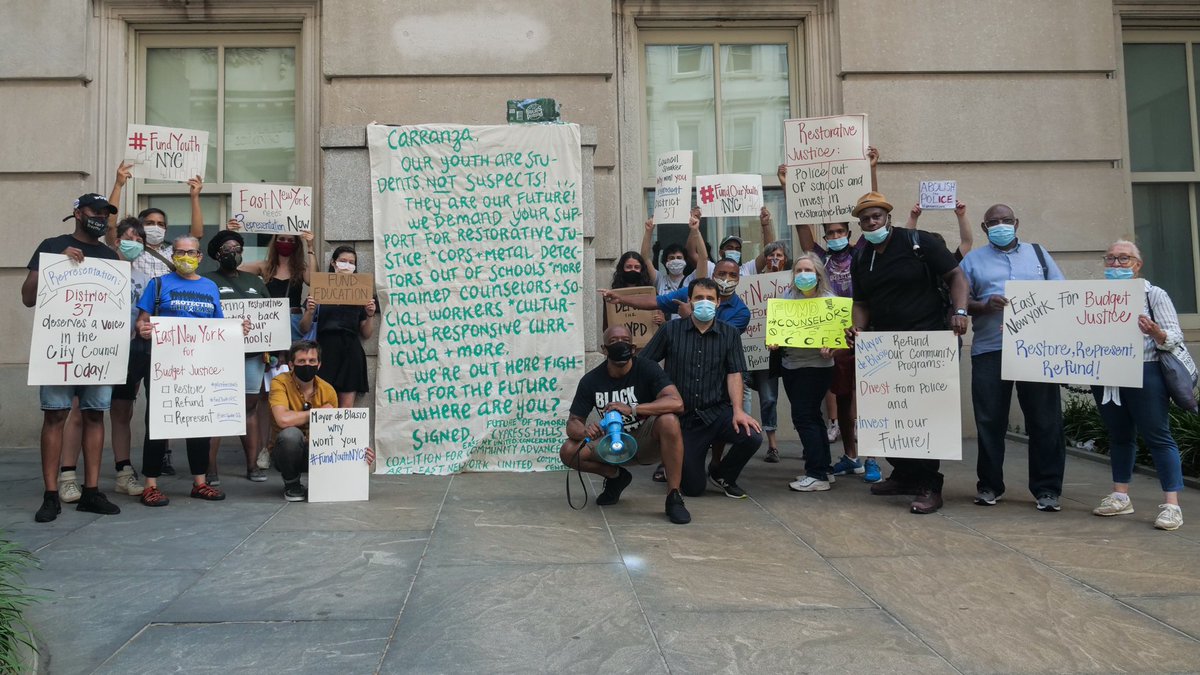 CHLDC's tweet photo. East New York United for Budget Justice rallies at Department of Education for Cops out of Schools/Restorative Justice. https://t.co/cgtG1Ki5D2
