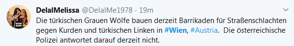 Tschonka's tweet photo. Hahaha die #Antifa schreit nach der #Polizei
Und die kommt nicht....würde ich auch nicht als Polizist
#ekh #illner #erdogan #özdemir #ATIGF #linke #aufstehen #wien #grauewölfe https://t.co/fGKC5yBEkh