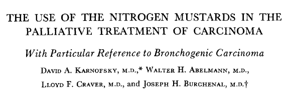 1948: Karnofsky et al used 3 criteria to evaluate nitrogen mustard efficacy: objective (decrease in lesion size), subjective (patient reported symptoms), and PS (i.e., patients’ ability to participate in activities of daily life) /2