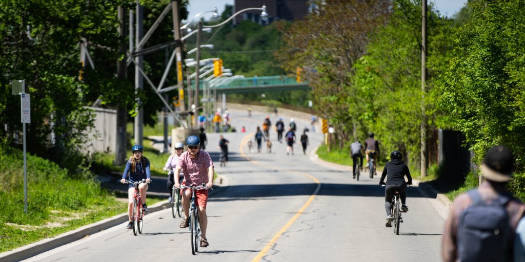 cityoftoronto's tweet photo. Parts of major roads in Toronto will be closed each weekend for people to be outside, get exercise and practise #physicaldistancing. Learn about where and when #ActiveTO weekend closures will be at https://t.co/Y4n2zeb5yY https://t.co/LrYvfGAxFu