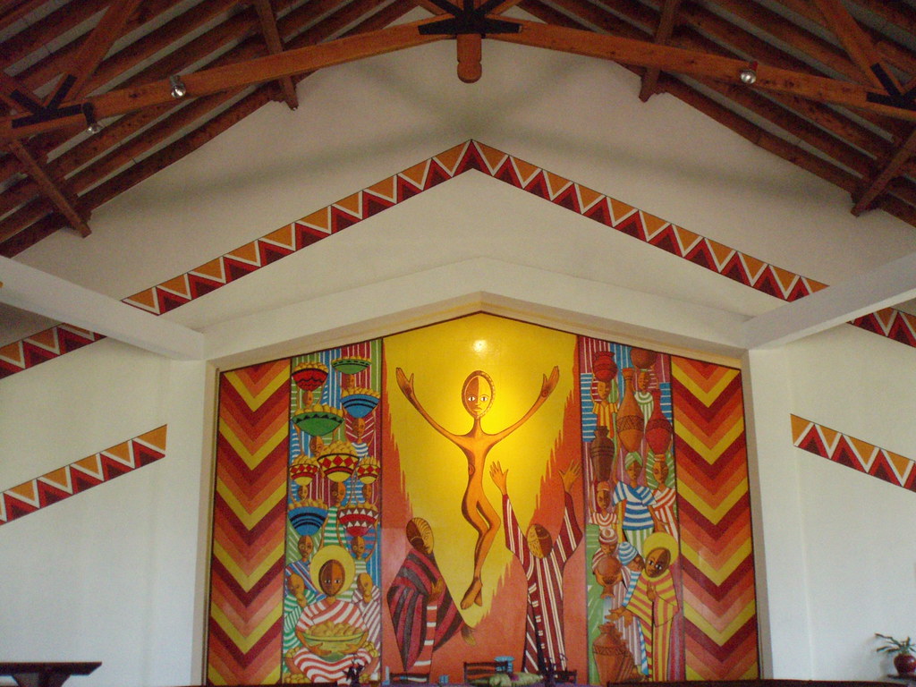 Or one of my favorite images, the Crucifixion scene at Hekima College in Nairobi, Kenya, by Englebert Mveng, SJ, before which I prayed many times.