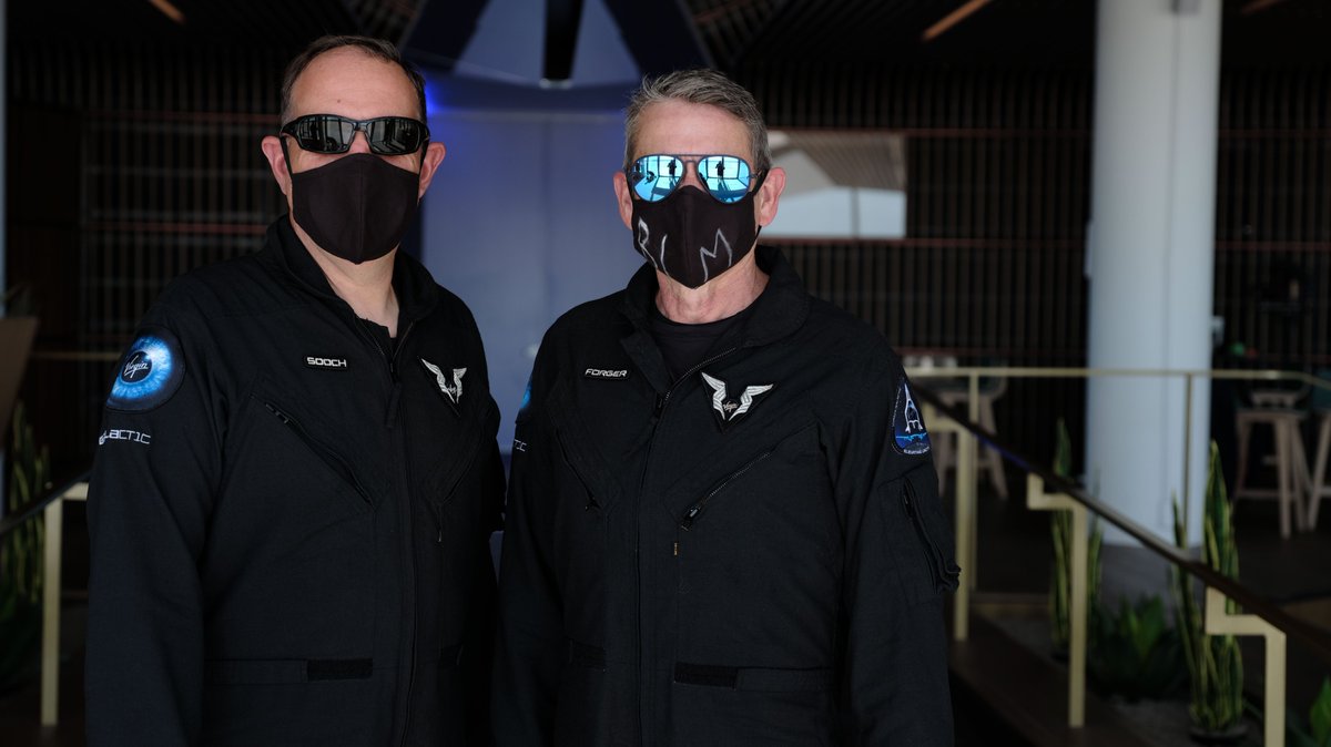 virgingalactic's tweet photo. In the cockpit of SpaceShipTwo Unity today was Mark ‘Forger’ Stucky and Michael ‘Sooch’ Masucci, both pilots are commercial astronauts, having already flown Unity into space on previous flights. https://t.co/HYfRJgzhGS https://t.co/5ANtzFZJIU