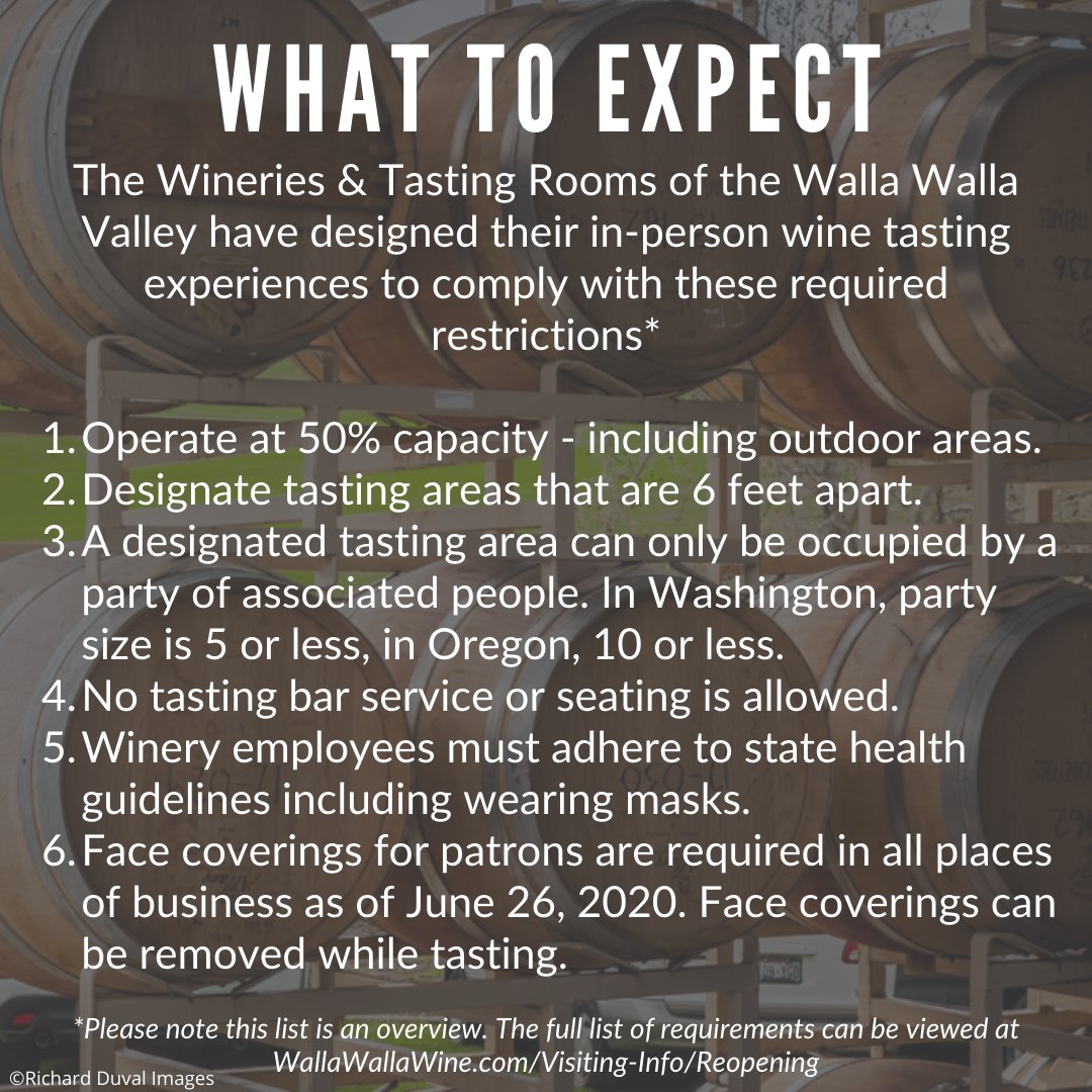 Heads up #WallaWallaWine Tasters! As of tomorrow, Friday, June 26, face coverings are required in all places of business in Washington State - including wineries. Your mask can come off when seated for your tasting, but come prepared to have yours on when walking in and out.