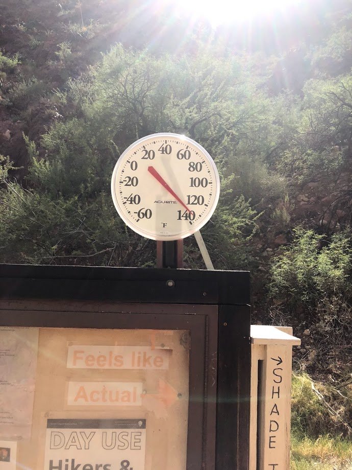 Even after arriving at the river (And hiking the extra half mile to fresh water at Bright Angel Campground), the journey is just getting started. Because now our hiker has to go back up, in heat that (As of today's forecast) is only a few degrees shy of  @DeathValleyNPS 5/