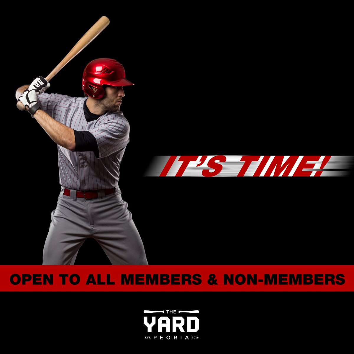 It's time! We'll be open to all members &amp; non-members starting Fri June 26 and operating at 50% capacity. No walk-ins, but you can still easily book a cage using jordan@theyardpeoria or 309-839-0434. Restrictions still apply, so check out the reopening guidelines on our website!