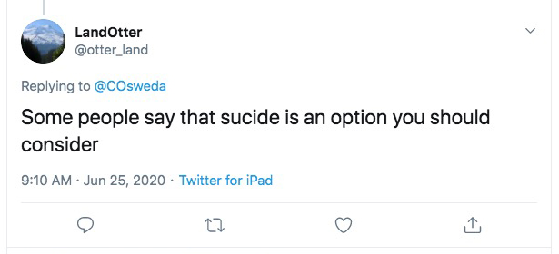 Trump doesn't care if her's called a racist.I have a stalker who knows I have severe mental illness caused by my ultra-violent childhood.He tells me to kill myself, which is clearly a violation of  @Twitter's terms of use.