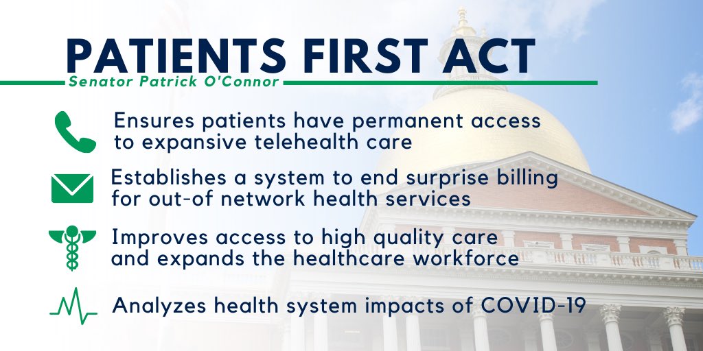 PatrickMOConnor's tweet image. The @MA_Senate is committed to making our healthcare system more affordable, accessible, and equitable to all. Today, we added to our progress this session by passing our third piece of signature healthcare legislation: the Patients First Act.