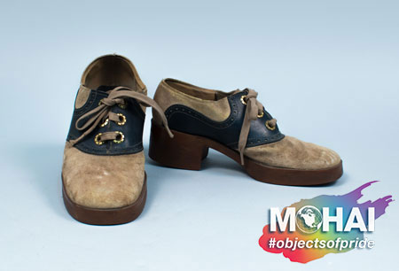 MOHAI's tweet photo. Mike Kerr purchased these platform shoes in 1974 at Blue Beards clothing store in the U District to have something dressy to wear dancing at Shelly's Leg, Seattle's first openly gay bar and dance club. #SeattlePride
Explore more #ObjectsOfPride at ➡️ https://t.co/8lO7fTjsDM https://t.co/V8CbURf6DP