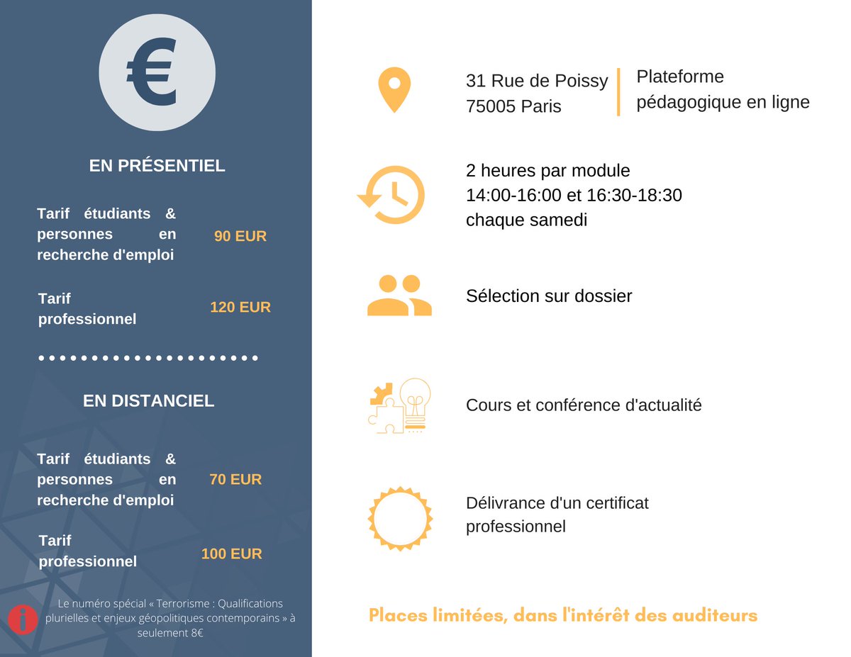CIRA_AJ's tweet photo. 🔖 Formation - Terrorisme : Menaces plurielles et enjeux contemporains 

Notre Institut propose une nouvelle formation consacrée au terrorisme sous toutes ses formes et en adéquation avec les enjeux contemporains. 

Infos et candidature ➡️ https://t.co/8wvqn2RN3X https://t.co/bTtsaq9Xg8