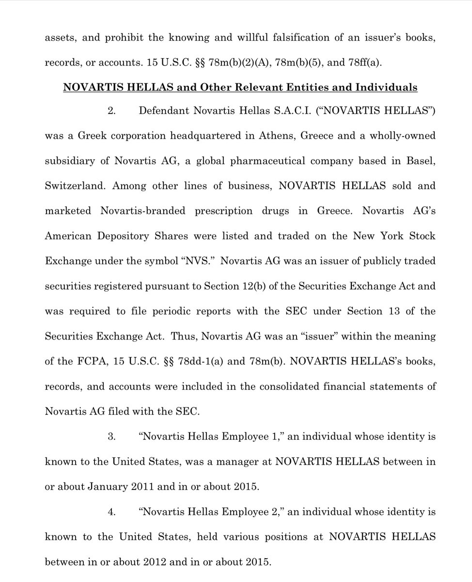 Waves NOVARTIS HELLAS so glad to see you join the FCPA & SEC crime-ing party“Novartis AG’s financial reporting to the SEC. As such, NOVARTIS HELLAS, through its employees and agents, caused these payments to be falsely recorded in Novartis AG’s books, records, and accounts...”