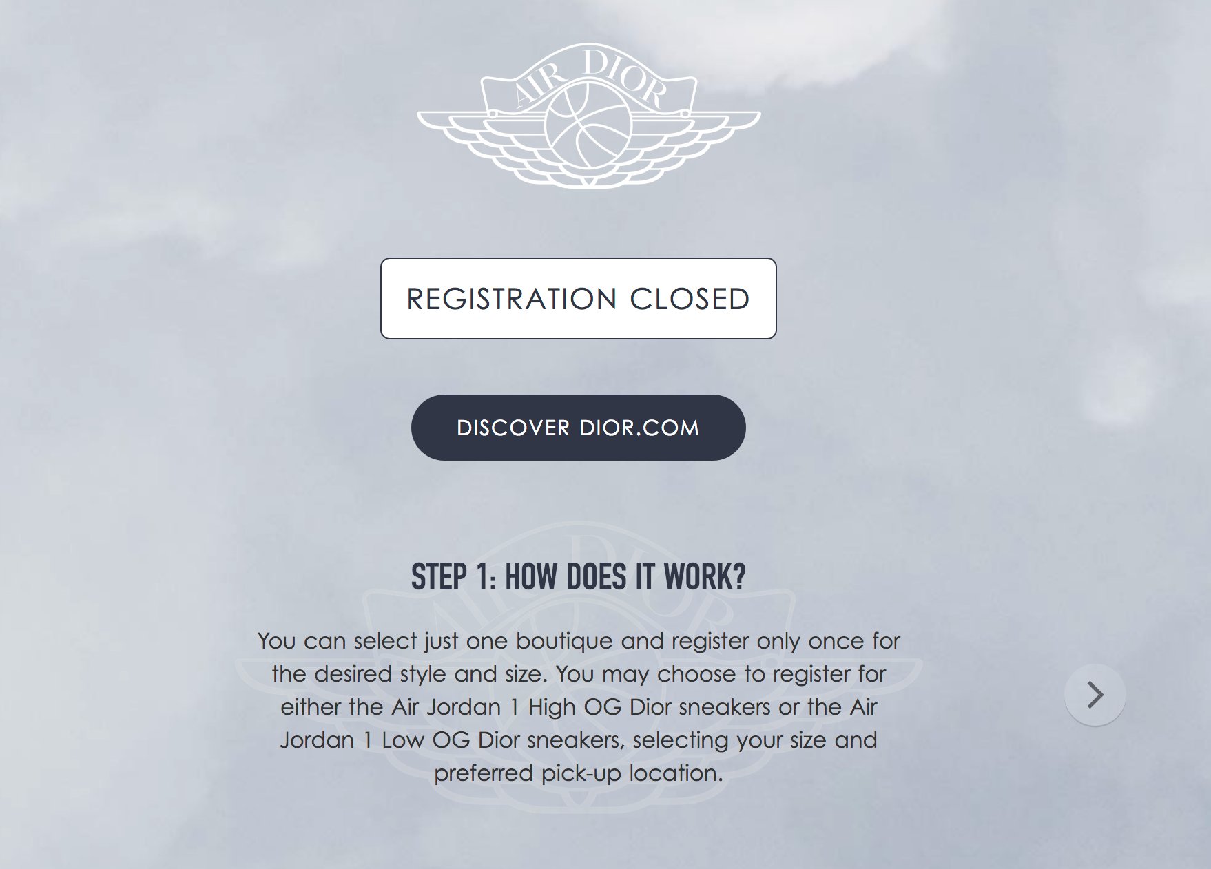 Registration for the Air Jordan 1 Dior 