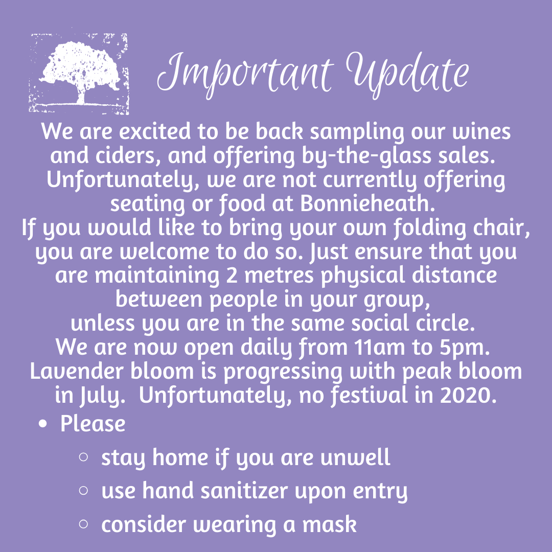 We hope you understand our decision to not offer seating at Bonnieheath right now. 
But, we received an inquiry wondering if it was possible to Bring Your Own Chair  #BYOC - and we said yes! Please just observe physical distancing recommendations of 2 metres. #StayWell #Lavender