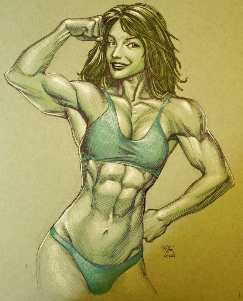 E.J. Su -傑- on X: She-Hulk on toned paper 9x12. Tone papers are a lot of  fun to work with. #shehulk #marvel #marvelcomics #hulk #muscle #abs #green  #tonedpaper #marker #colorpencil #sketch #superhero #
