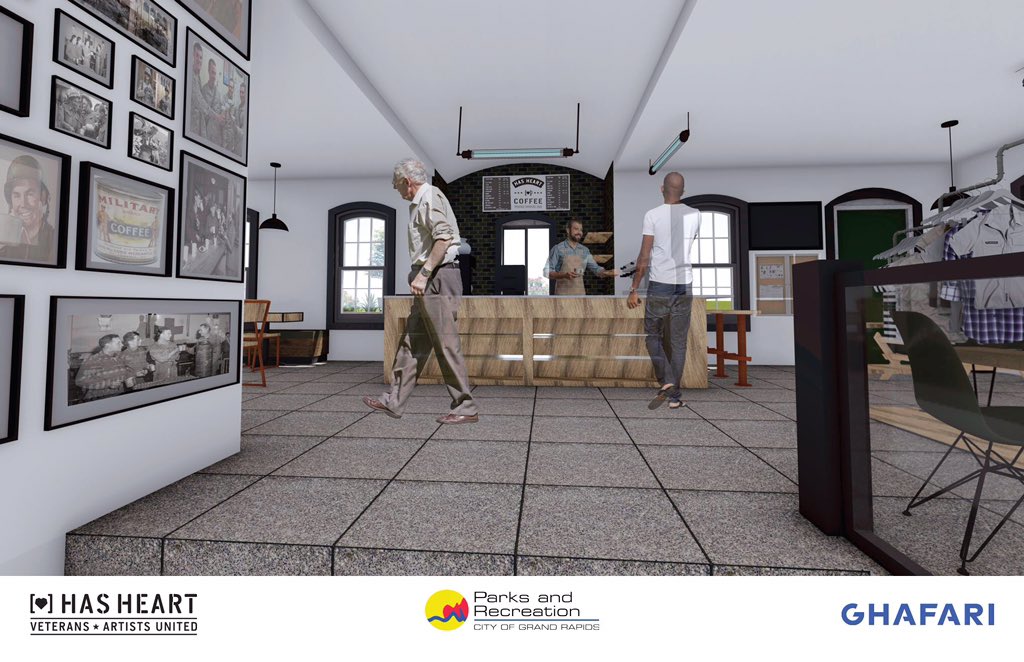 HASHEARTus's tweet image. We’re partnering with @grparksandrec, @madcapcoffee &amp;amp; @GhafariCo to build this year-round gathering place for all #veterans and civilians to meet and share a cup of #coffee (and maybe even an #icecream cone) within the Veterans Memorial Park.