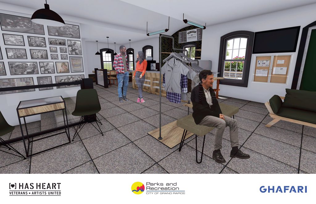 HASHEARTus's tweet image. We’re partnering with @grparksandrec, @madcapcoffee &amp;amp; @GhafariCo to build this year-round gathering place for all #veterans and civilians to meet and share a cup of #coffee (and maybe even an #icecream cone) within the Veterans Memorial Park.