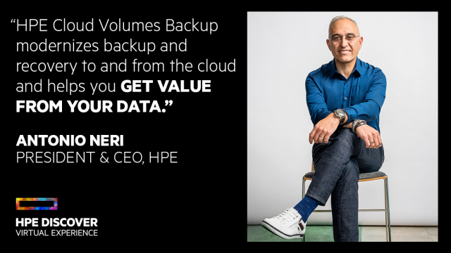 vmineer's tweet photo. HPE introduces Cloud Volumes Backup, delivered as a service. Get to know data backup and recovery — without egress costs or lock-in. #HPEDiscover https://t.co/3DiDeekCeD https://t.co/vxxTr2q8lp