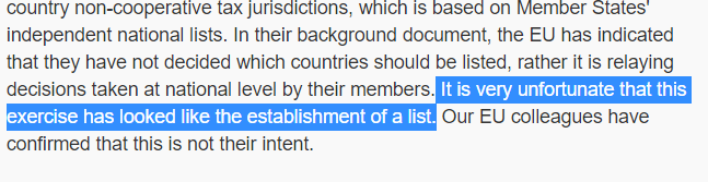 First, a little recap of history of the EU's list: the first version, an amalgamation of lists maintained by Member States, was widely panned for being opaque and arbitraryEven the OECD threw some shade on it - when other bureaucrats are mocking you, it's time to start over