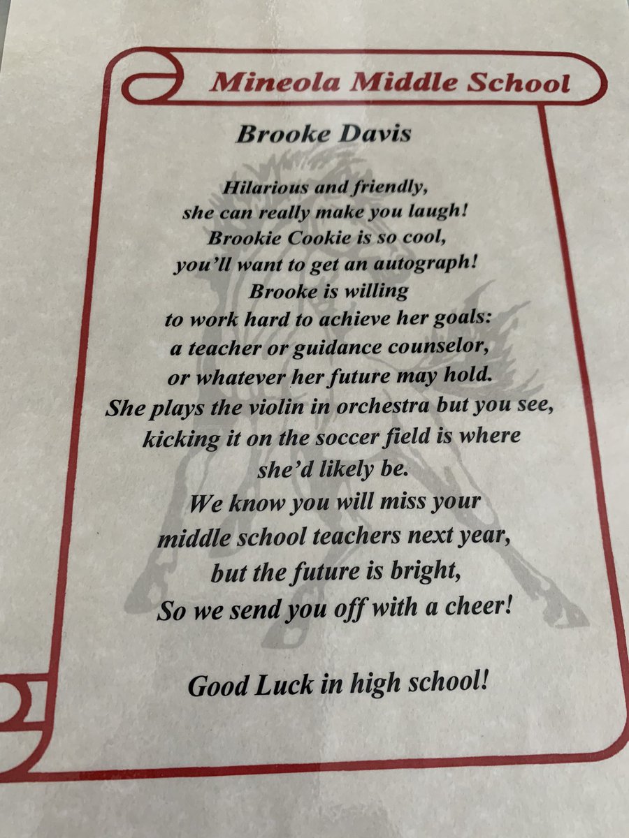 Moving up day for Brooke. Off to High School! Dream big! #mineolaproud