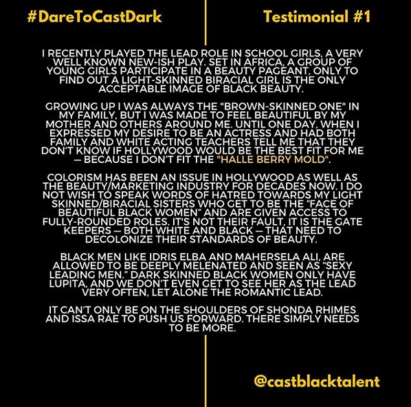 Want to share your story about how colorism in the industry has affected you? DM us now! #DareToCastDark #CastBlackTalent #Hollywood4BlackLives #HollywoodPullUp