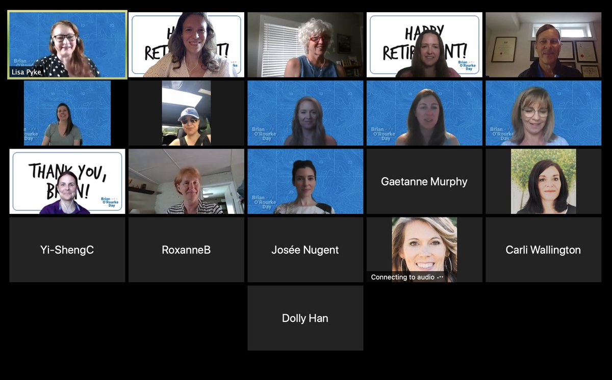 CDA_AMC's tweet photo. Our remote staff zoom call just ended with @ORourke_B and it was great to see everyone from coast to coast to coast! As a pan-canadian organization, Brian always connected regularly with the entire team. A true visionary! He will be missed. #ORourkeRetires https://t.co/4sV5D8unhd