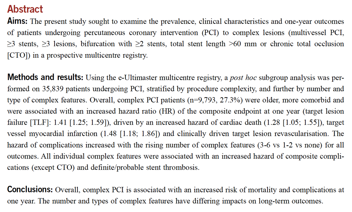 mmamas1973's tweet photo. 1. Our #LBScience from #PCReCourse online today in @EuroInterventio https://t.co/nrV6A30caw led by @dr_mosama on behalf of e-ultimaster investigators. Aim to study prevalence/ clinical characteristics and outcomes complex lesions in >30,000 pts @SVRaoMD @mirvatalasnag @jedicath https://t.co/r9jtYAYtLK