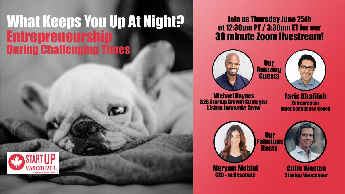 Join us TODAY at 12:30pm PT for our #WhatKeepsYouUpAtNight livestream show! We chat with
@Faris_Khalifeh and @2Excellyourbiz Michael Haynes about their #COVID19 entrepreneurship learnings and challenges.
Register for free!⬇️
https://t.co/aaDucHkWlR https://t.co/1cxsmK8EDz