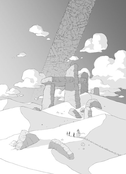 オイラの単行本「砂の神 空の人」から台詞フキダシ無し絵その,12
この漫画はペン入れの時に擬音も描いてる場合があるので消せたり消せなかったりします
…とは言え、だんだん消せる様になっています_φ(°ー°;) 