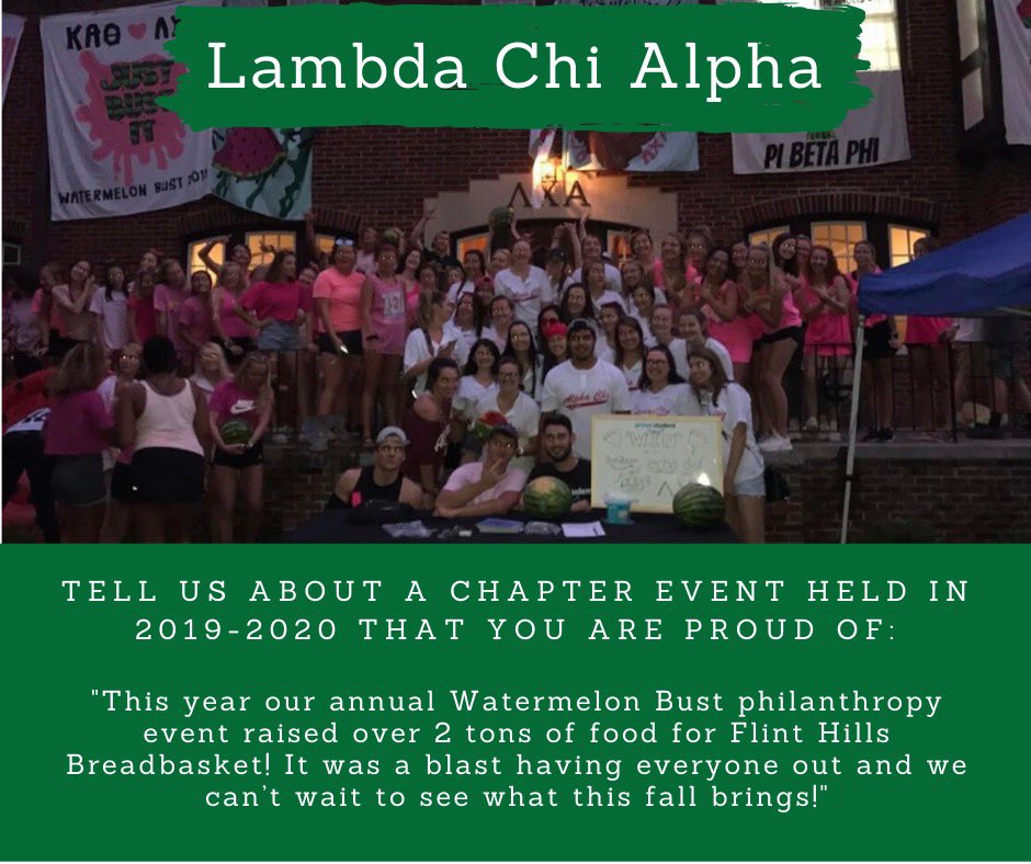 IFC at K-State (@ifcatkstate) on Twitter photo Out last chapter feature of the week is <a href="/LambdaChiKSU/">Lambda Chi Alpha</a>! Tune in to FB Live tomorrow at noon to hear more about Philanthropy and Community Service within the community. Out last chapter feature of the week is <a href="/LambdaChiKSU/">Lambda Chi Alpha</a>! Tune in to FB Live tomorrow at noon to hear more about Philanthropy and Community Service within the community.