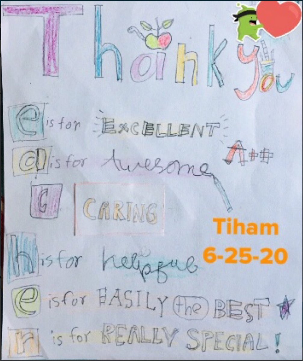 ps131K15's tweet photo. As we come to a close on this unusual school year, here is a message from a first grade student to all of the teachers at PS 131! #Dedication #RemoteLearningDidNotStopUs
@StamatinaH https://t.co/y6SrWa4QQK