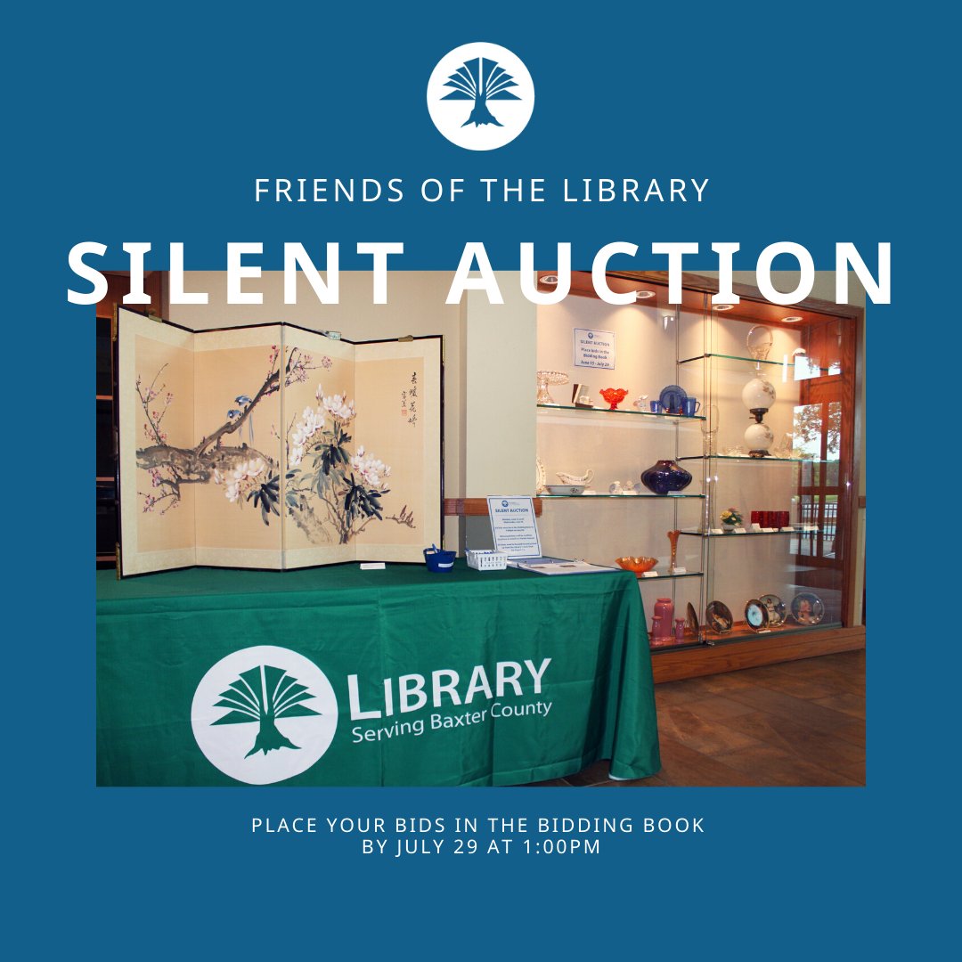 The Friends of the Library Silent Auction is currently underway in the Library foyer through the end of July.

Come by and place a bid in the bidding book to help out the Library! Support from the Friends of the Library makes the Library's current and future programming possible.