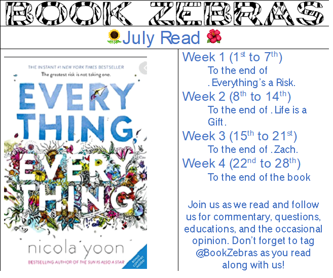 BookZebras's tweet photo. In light of #BlackLivesMatter &amp;to support the black community our #JulyRead is by @NicolaYoon, a Jamaican author &amp; supporter of @diversebooks. We follow her mission but instead of children we want to put more diverse characters into the hands of all #geneticcounselors https://t.co/DHzZBKve9S