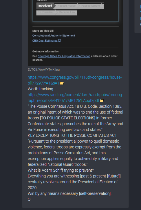 carved out which allowed the President to quell domestic riots. If the exceptions to posse comitatus act are removed,  @potus would not be able to use Army, Federalized NG or AF to quell riots and arrest Deep State traitors on US soil. This would be an impossible task if left