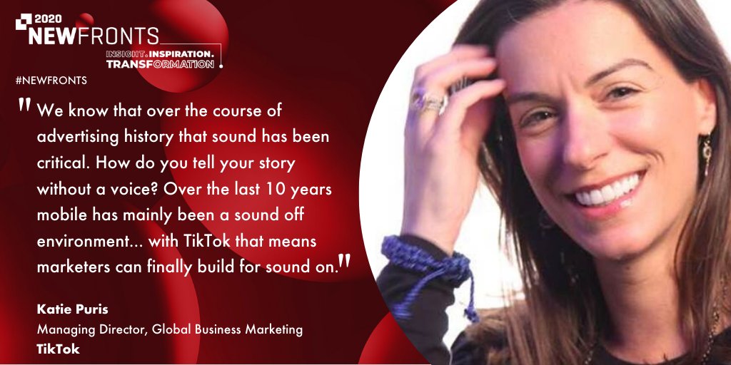 iab's tweet photo. "We know that in advertising history that sound has been critical. How do you tell your story without a voice? Over the last 10 years mobile has been a sound off environment... with @tiktok_us that means marketers can build for sound on. " - Katie Puris, @tiktok_us #NewFronts https://t.co/qRDyI3c92I