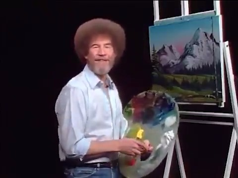 In honor of Bob Ross\ birthday, here he is sped up making a happy little mountain. 