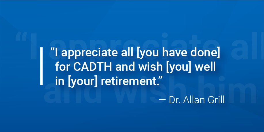CDA_AMC's tweet photo. "It has been a pleasure knowing you through my previous tenure with pERC and now as a member of CDEC. You have shown great leadership in the #HTA space within Canada, and I always enjoyed your keynote speeches at the CADTH annual symposiums." @allan_k_grillMD #ORourkeRetires https://t.co/gSfrhKdRFf