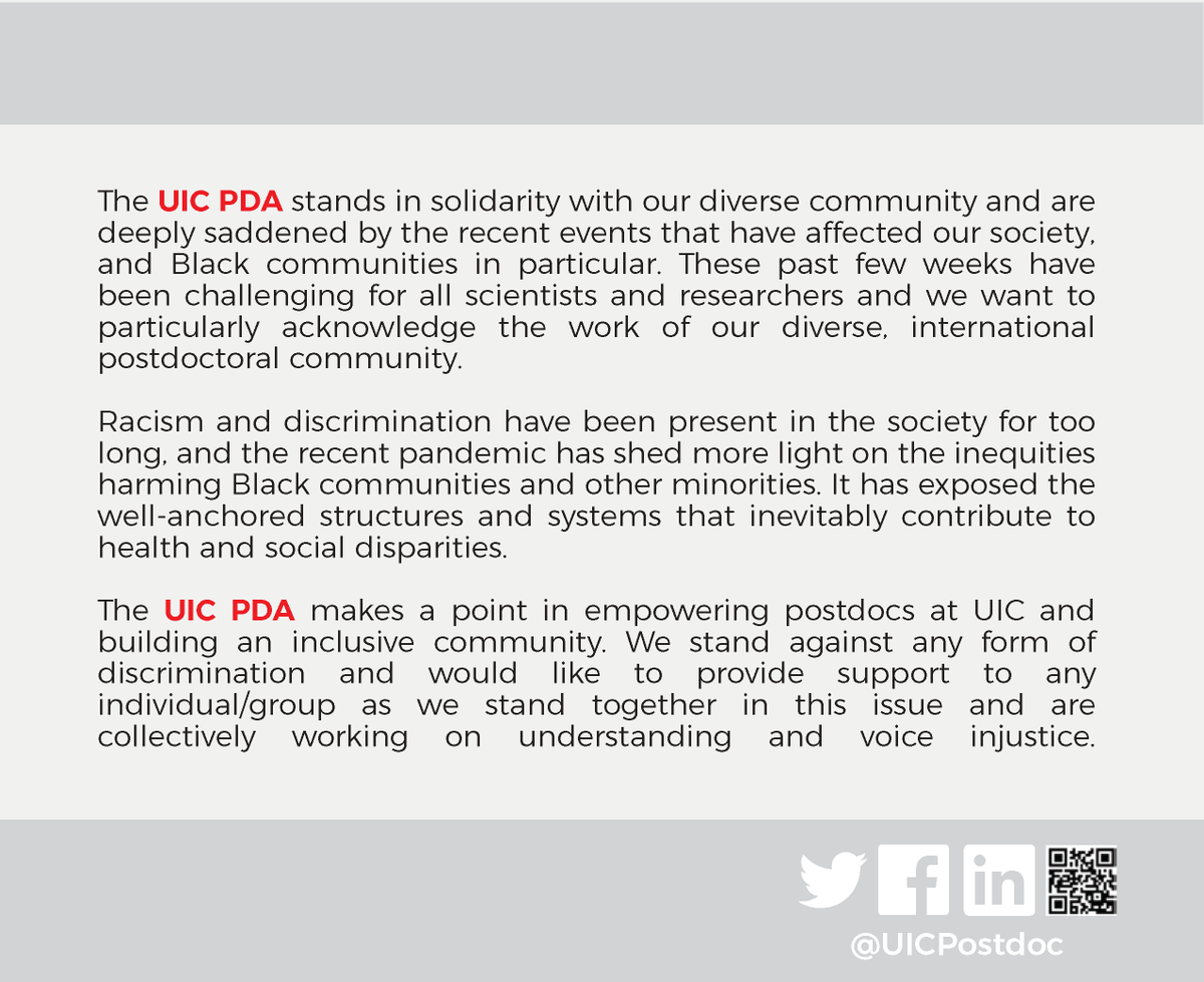 UICPostdoc's tweet image. Join @UICPostdoc in building just, equitable and inclusive communities. There's a lot to work on and we can only do it together! #solidarity #postdoc #inclusion #academia #community