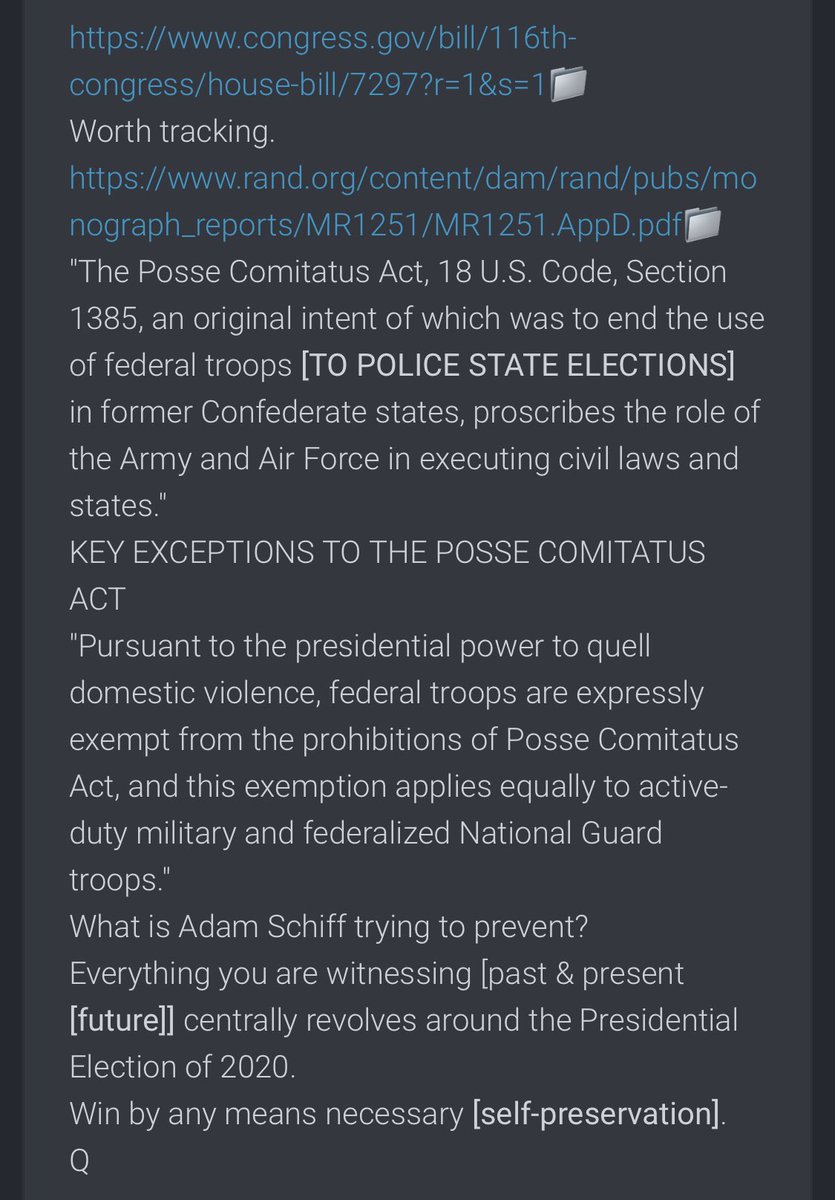 4521-What is Adam Schiff trying to prevent?Everything you are witnessing [past & present [future]] centrally revolves around the Presidential Election of 2020.Win by any means necessary [self-preservation]. Q