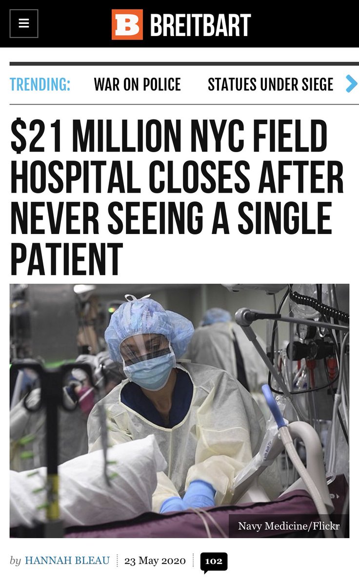  #QAlert 6/25/20 Q4522 https://www.breitbart.com/politics/2020/05/23/21-million-nyc-field-hospital-closes-after-never-seeing-a-single-patient/Worth remembering.Why were elderly COVID-19[2] positive patients forced [pushed] into nursing homes [known hot zones] if ample capacity existed to support locally?Can you logically explain why select Evil surrounds us.Q