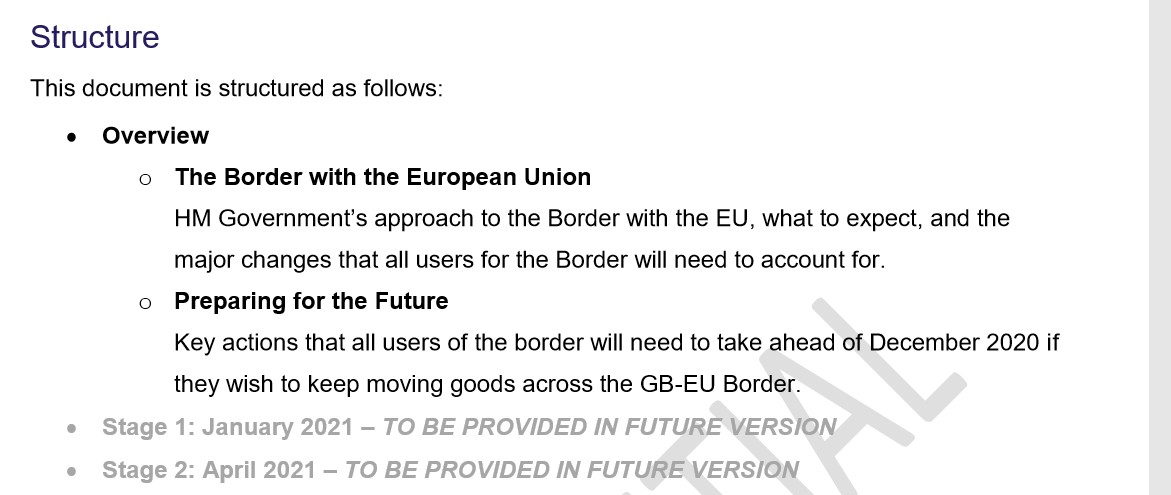 The draft plan is also blank on how the border would work in the first six months to July 2021, when full import controls kick in, plus on Northern Ireland 5/