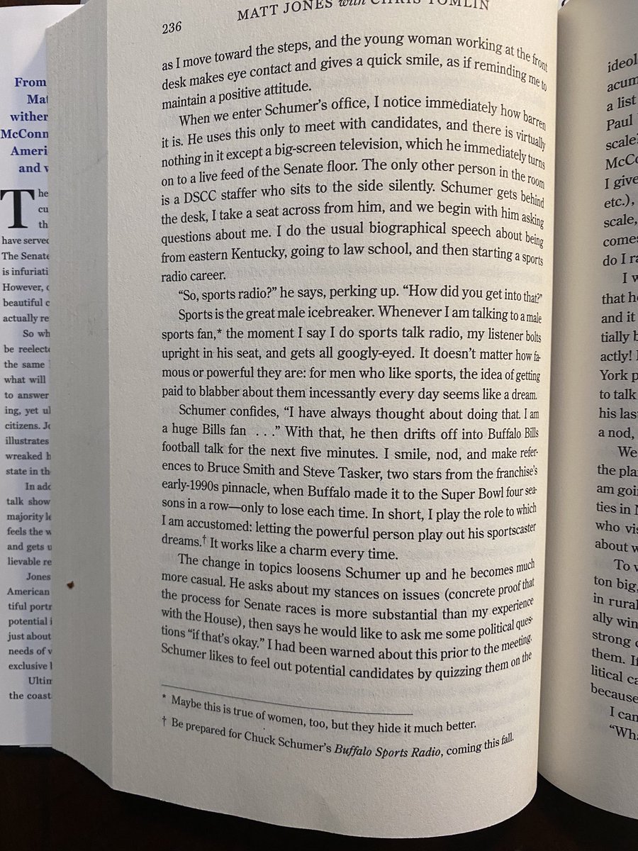With news that  @Booker4KY has pulled ahead in the Senate Primary, it might be a good time to revisit my meeting with Chuck Schumer in WashingtonI was meeting Schumer about the race and to talk about his selection of McGrath. From “Mitch, Please!” (1/2)