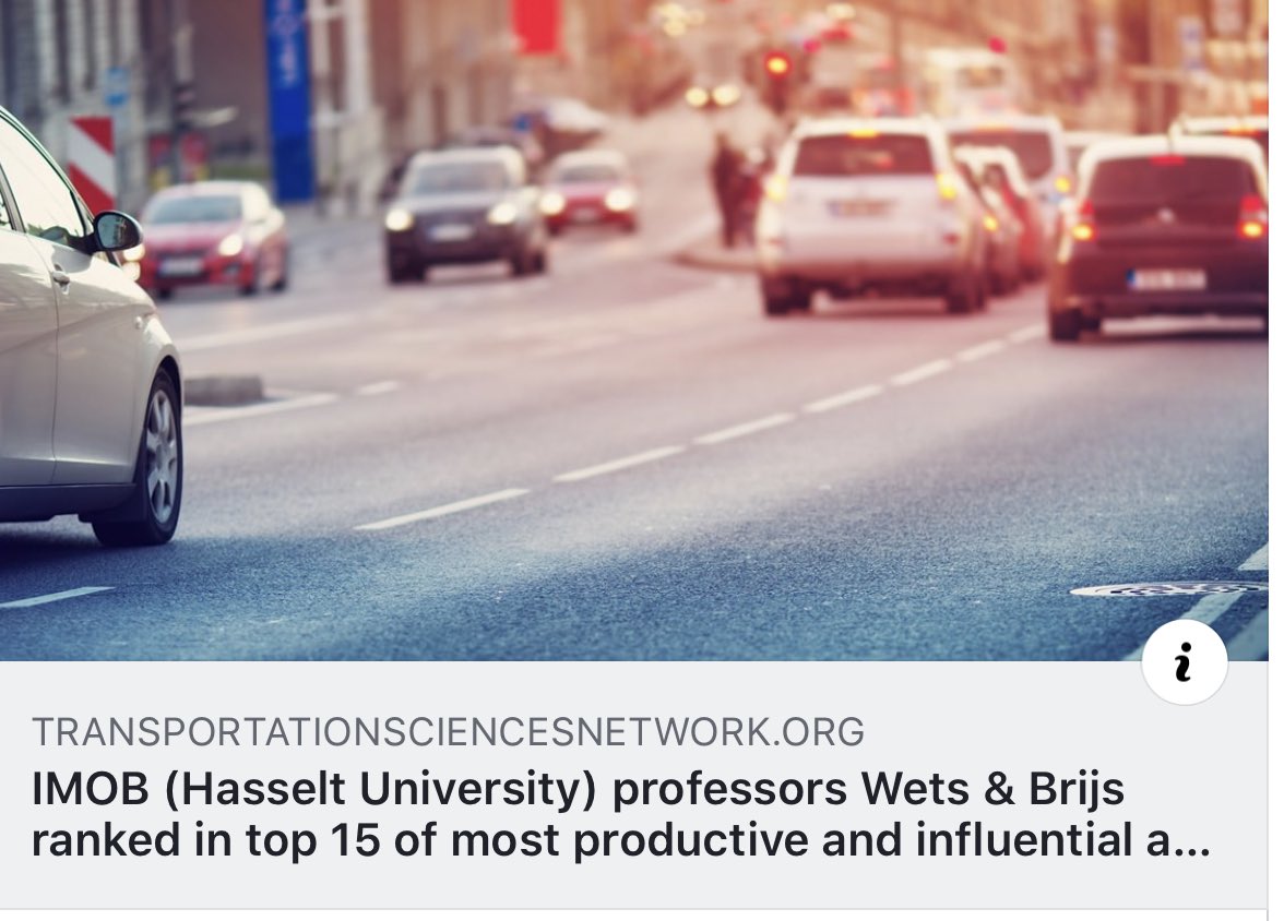 Waw! An in-depth analysis conducted by the top magazine "Accident Analysis and Prevention" ranked My collegues: professors Geert Wets and Tom Brijs in the top 15 of the most productive and influential authors worldwide in the field of road safety of the past 50 years! Proud!