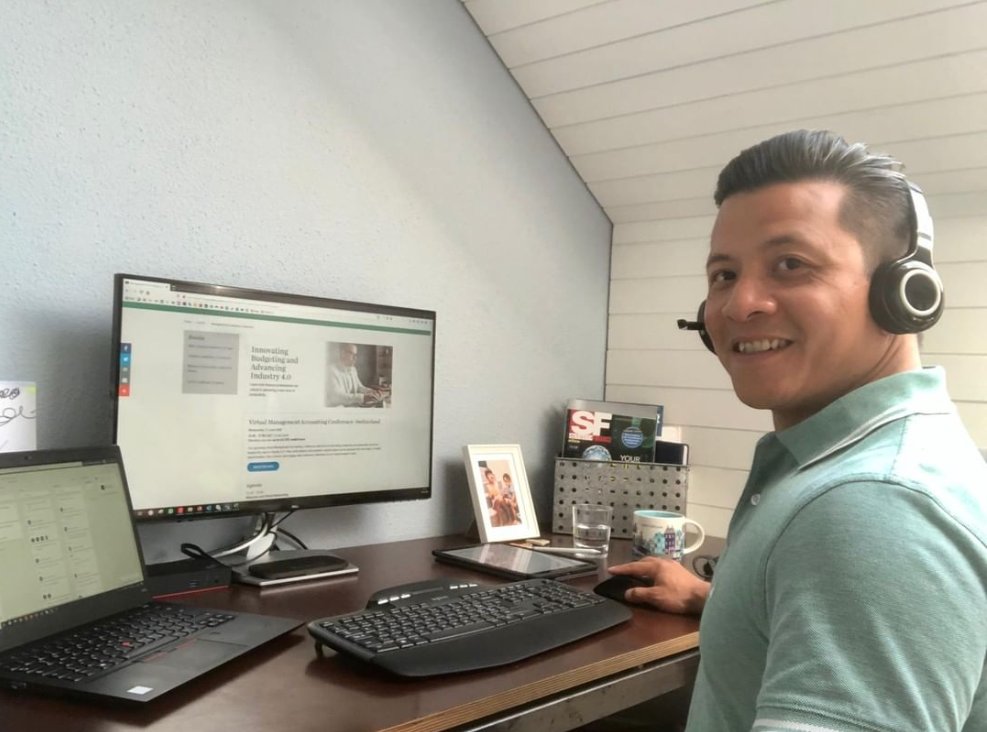 IMA_News's tweet photo. Hello from Bernardin Generalao, IMA's Director of Regional Partner Relations! He's just one of the IMA team members working from home to help keep our communities safe during #COVID19. Share your own #remotework photo using the hashtag #IMAWorksfromHome. https://t.co/hOX1FhnUpv