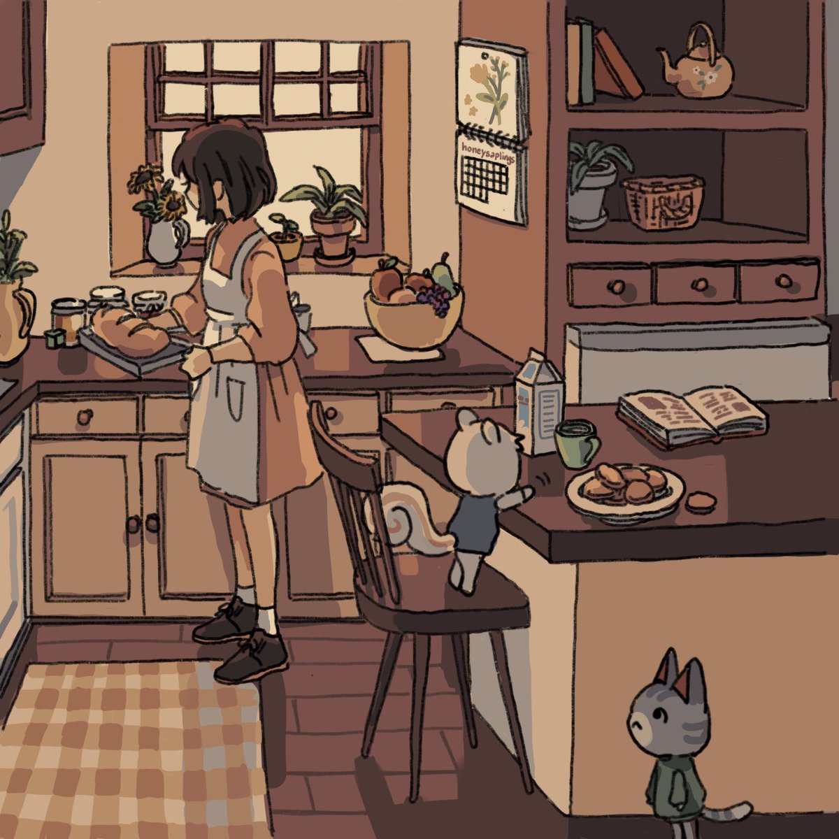 (reupload)
 #animalcrossingartweek day 3 - kitchen chaos 🌿