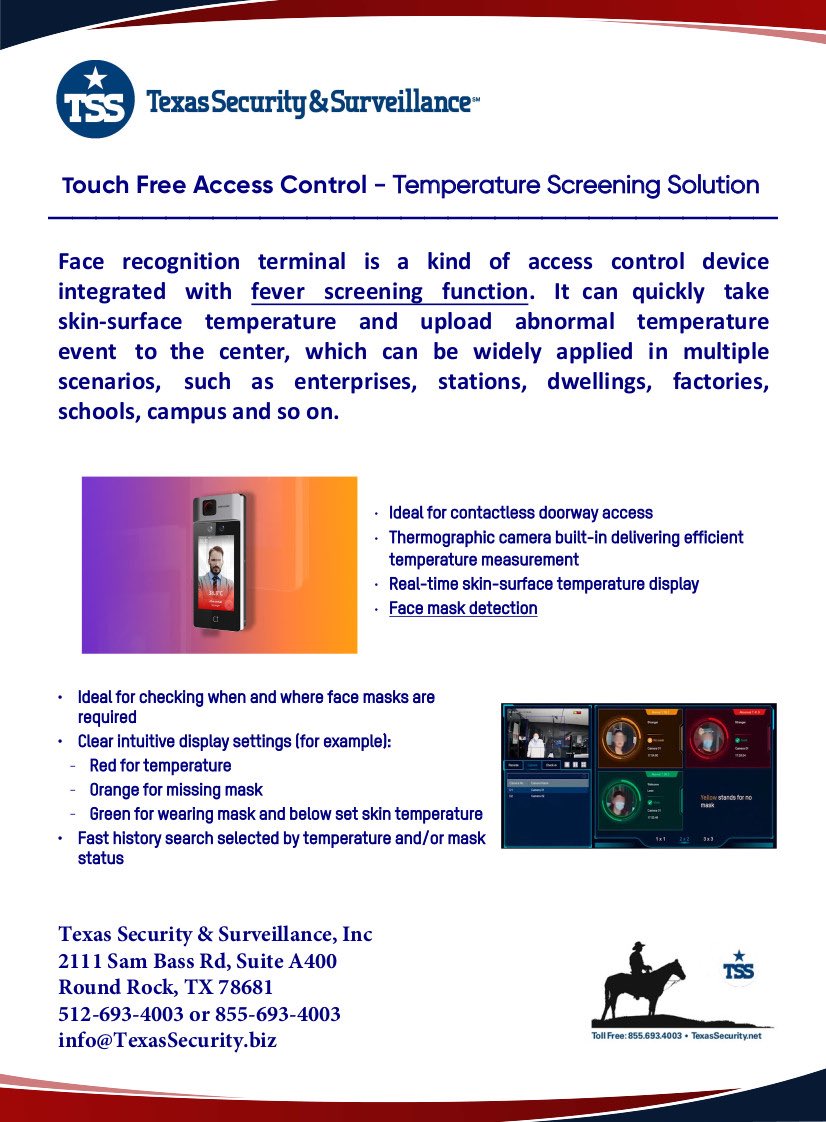 SecurewithTSS's tweet photo. At times like these, options/choices are necessary. TSS offers a Touch Free Access Control-Temperature Screening Solution. Want to know more? Call us, our friendly staff would love to help. Free quotes, 512-693-4003. 📱😁 https://t.co/3T0waX1rLX
