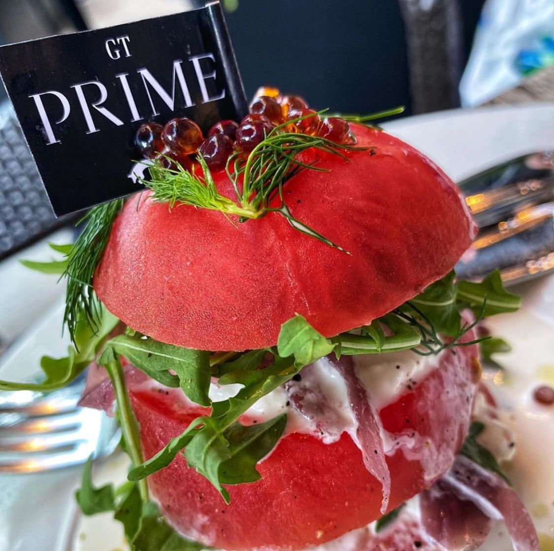 Tomato salad with burrata and buttermilk dressing. Enjoy it on the patio or, starting Friday, in our dining room at GT Prime! Go to bokagrp.com/order to book your reservation 📸 : @akeats