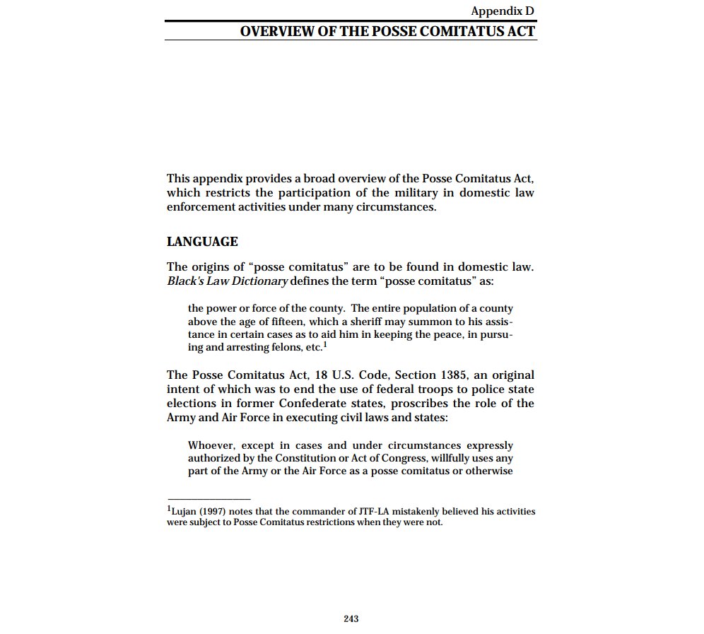 70) Overview of the Posse Comitatus Act. https://www.rand.org/content/dam/rand/pubs/monograph_reports/MR1251/MR1251.AppD.pdf