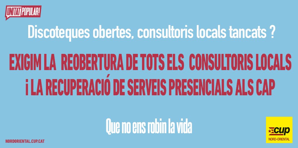 CUPCiSA's tweet photo. En molts municipis de la demarcació,  els consultoris locals segueixen tancats i els CAP no han recuperat molts dels serveis presencials, suposant una manca d'accés als serveis de Salut per part de la ciutadania. 1/2 https://t.co/TOHS35D4Ye