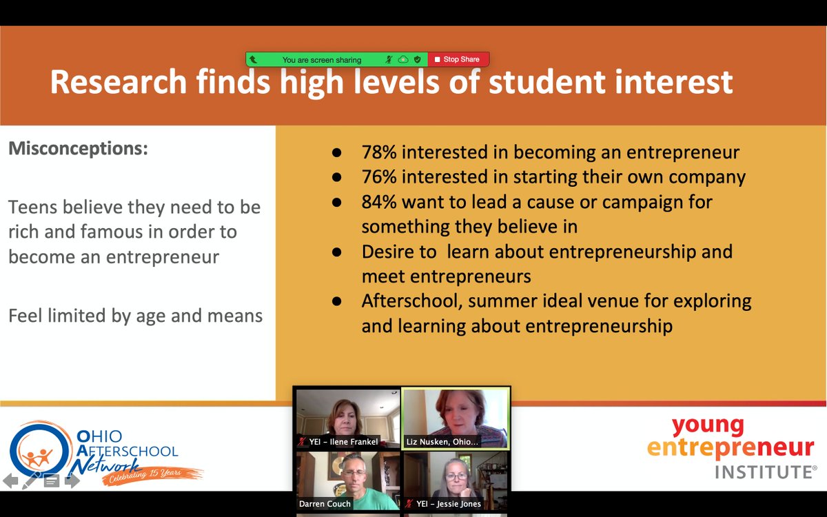 youngeinstitute's tweet image. Thank you Liz from @OhioAfterschool for sharing some great information about students being interested in entrepreneurship! #entrepreneurshipeducation